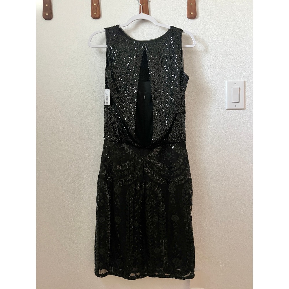 R & M Richards Dress 6 Floral Embellished Sequin Glittery Elegant‎ Evening Black